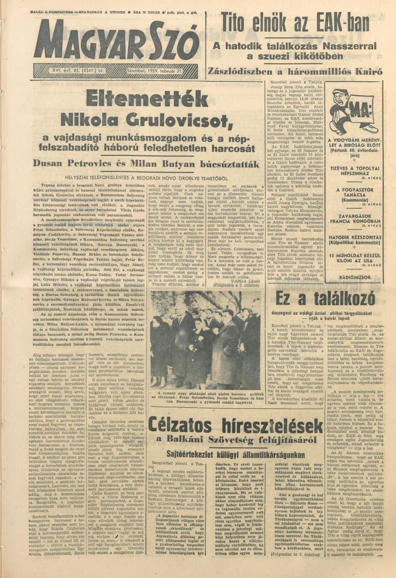 Magyar Szó, 16. évf. 1959. február 21. 43. sz. 1–20. oldal