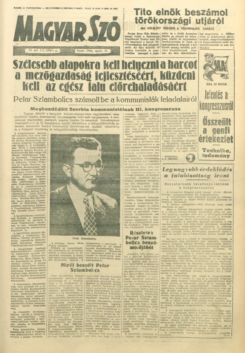 Magyar Szó, 11. évf. 1954. április 27. 113. sz. 1–8. oldal