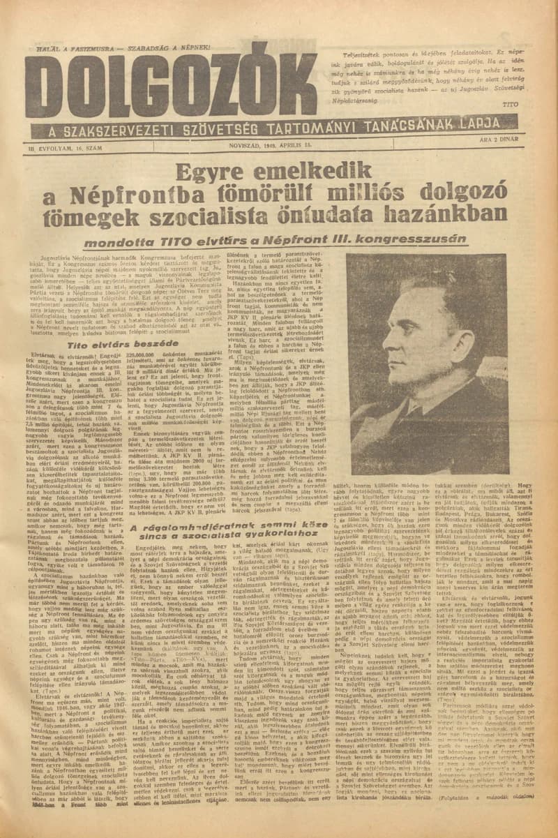 Dolgozók, 3. évf. 1949. április 15. 16. sz.