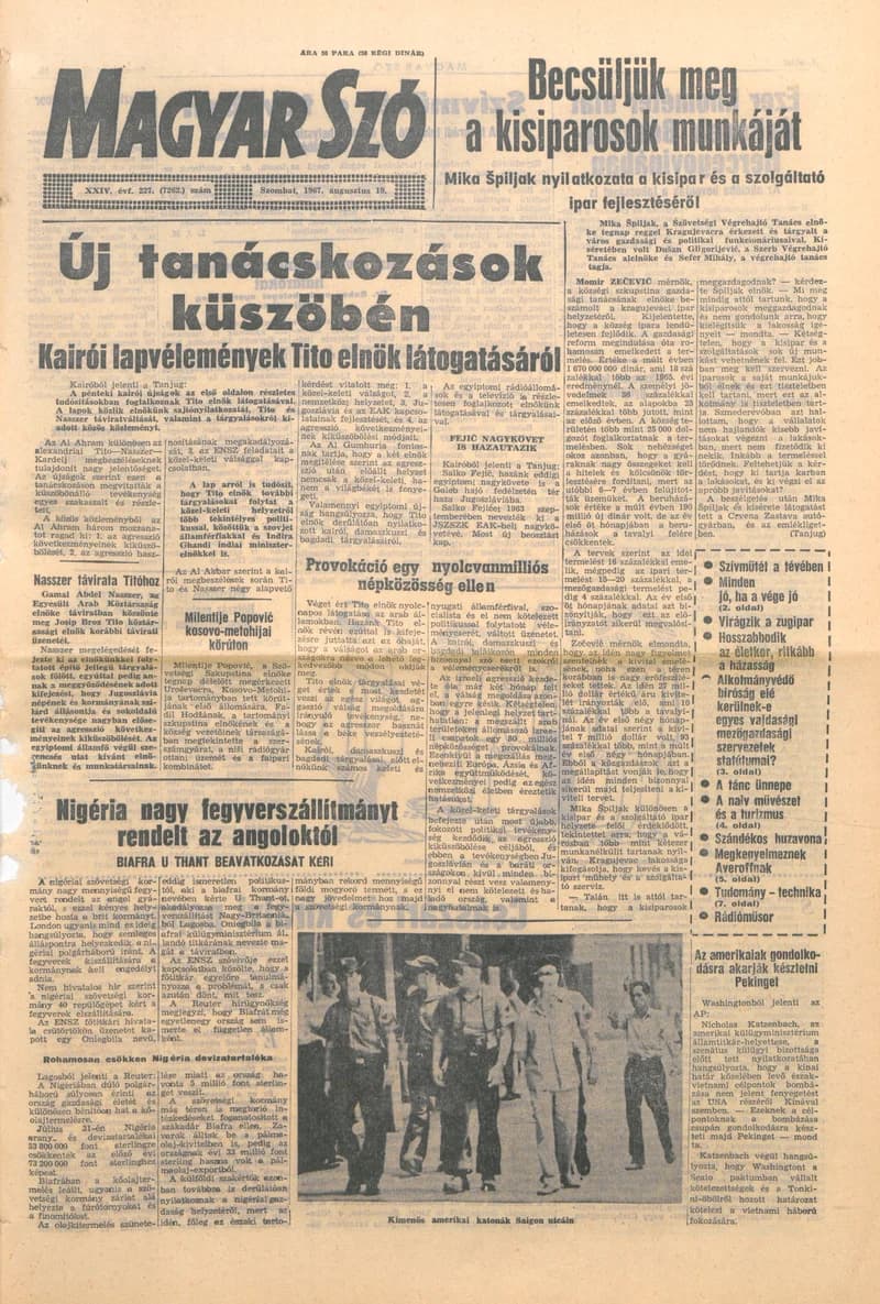 Magyar Szó, 24. évf. 1967. augusztus 19. 227. sz. 1–12. oldal