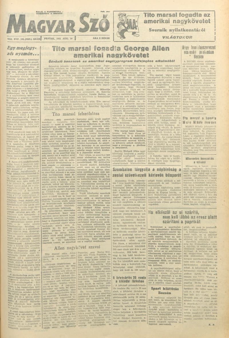 Magyar Szó, 8. évf. 1951. augusztus 10. 188. sz. 1–4. oldal