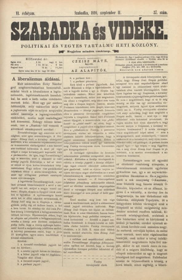 Szabadka és vidéke II, 6. évf. 1898. szeptember 11. 37. sz.