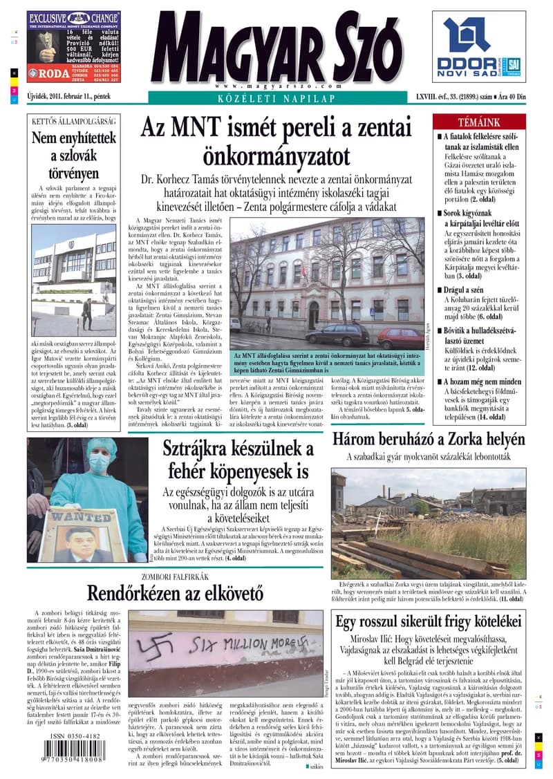 Magyar Szó, 68. évf. 2011. február 11. 33. sz. 1–20. oldal
