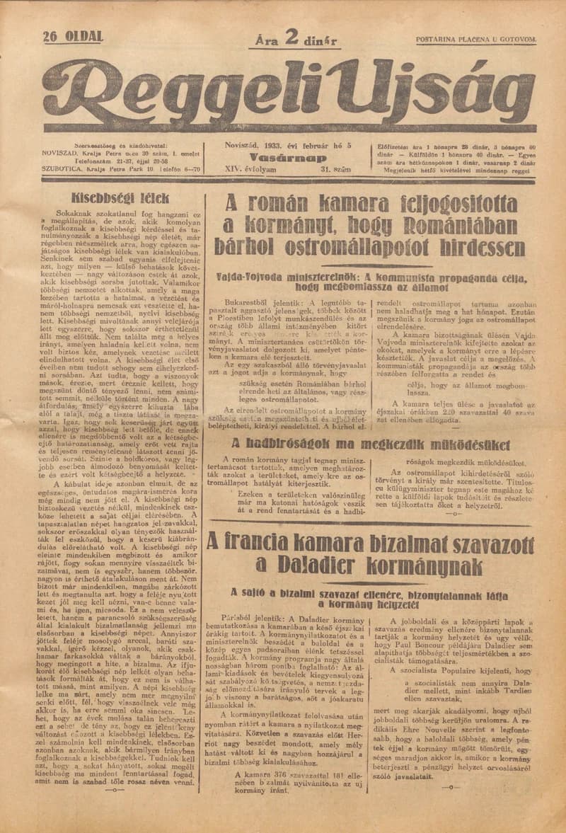 Reggeli Újság, 14. évf. 1933. február 5. 31. sz.