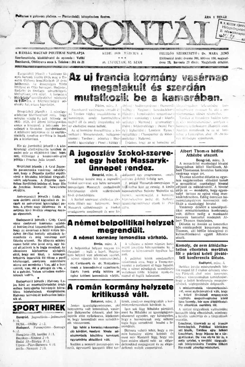 Torontál, 59. évf. 1930. március 4. 52. sz.