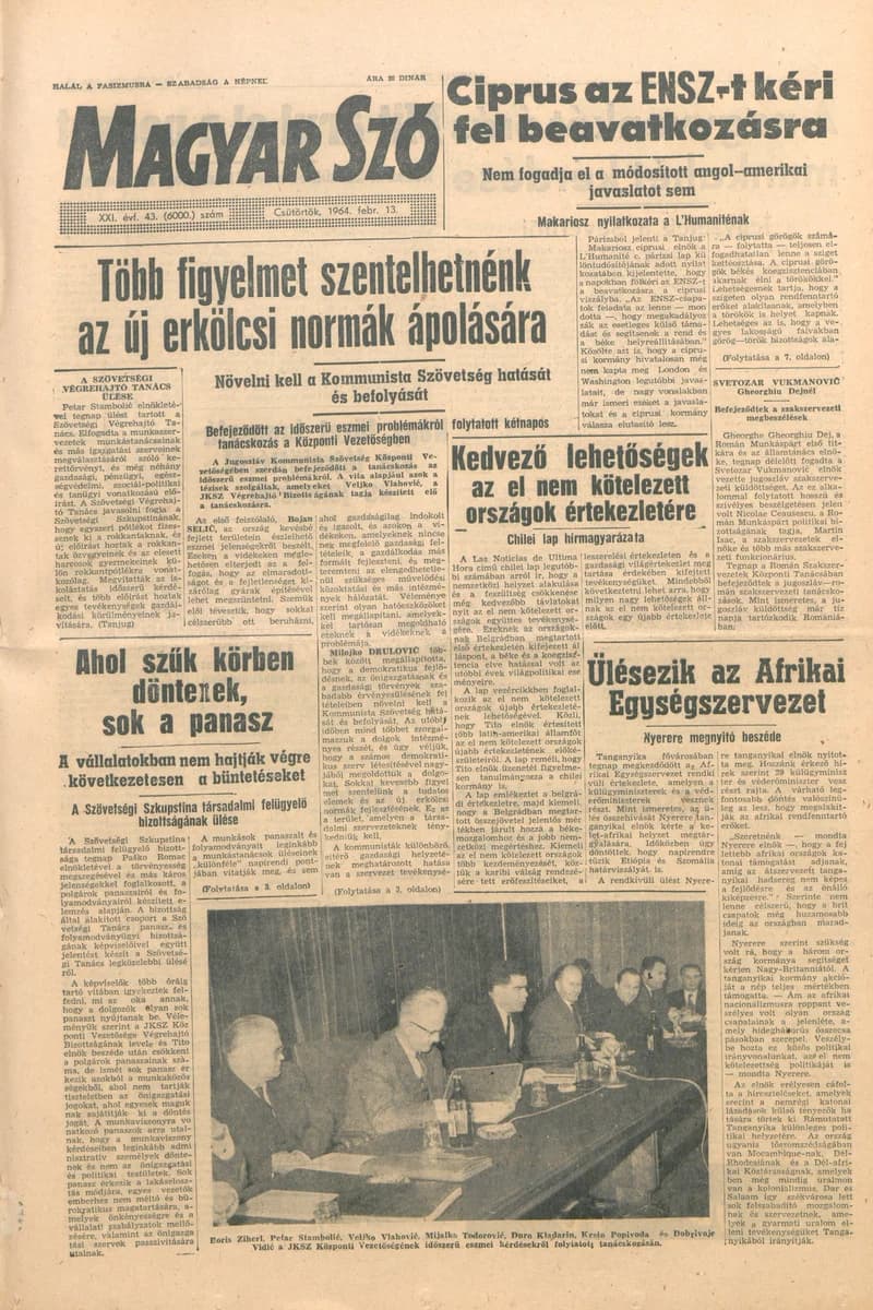 Magyar Szó, 21. évf. 1964. február 13. 43. sz. 1–16. oldal
