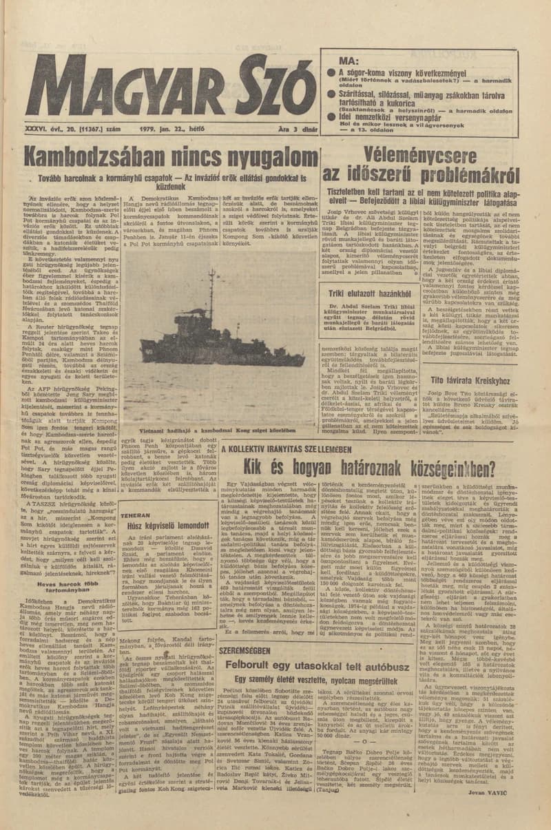 Magyar Szó, 36. évf. 1979. január 22. 20. sz. 1–16. oldal