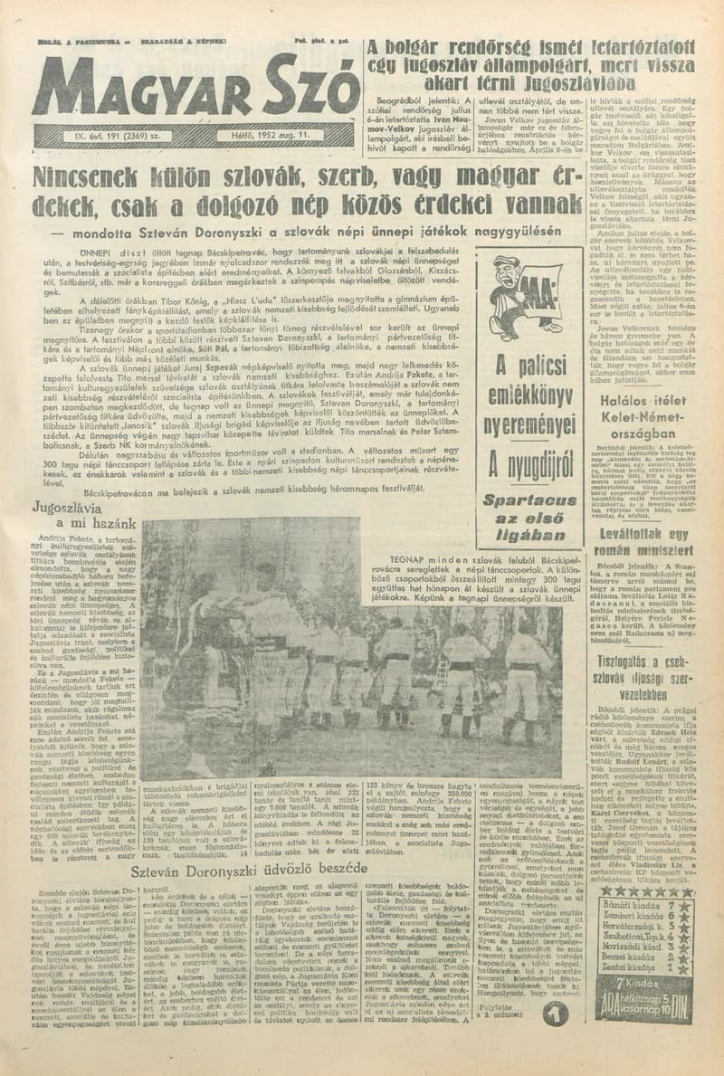 Magyar Szó, 9. évf. 1952. augusztus 11. 191. sz. 1–6. oldal