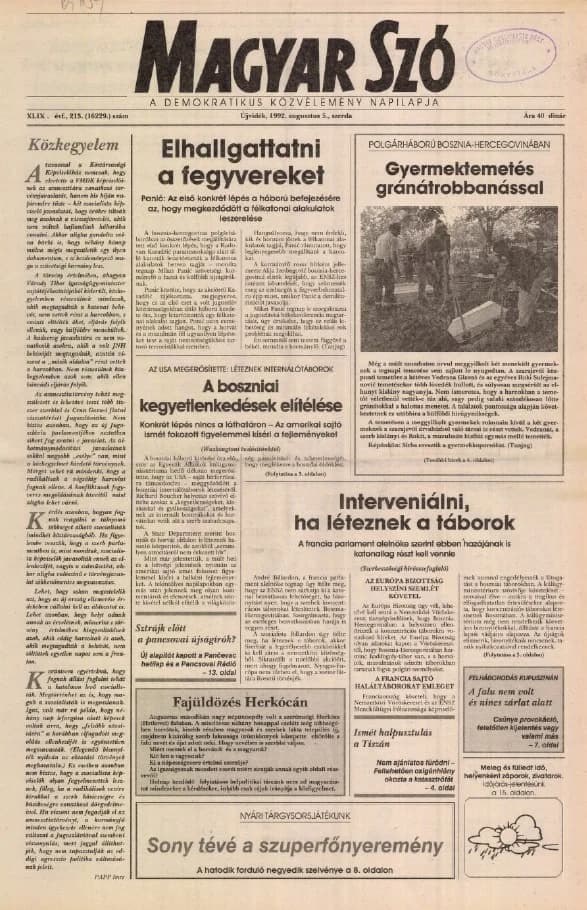 Magyar Szó, 49. évf. 1992. augusztus 5. 213. sz. 1–16. oldal