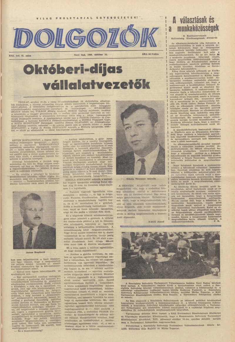 Dolgozók, 22. évf. 1968. október 11. 41. sz.