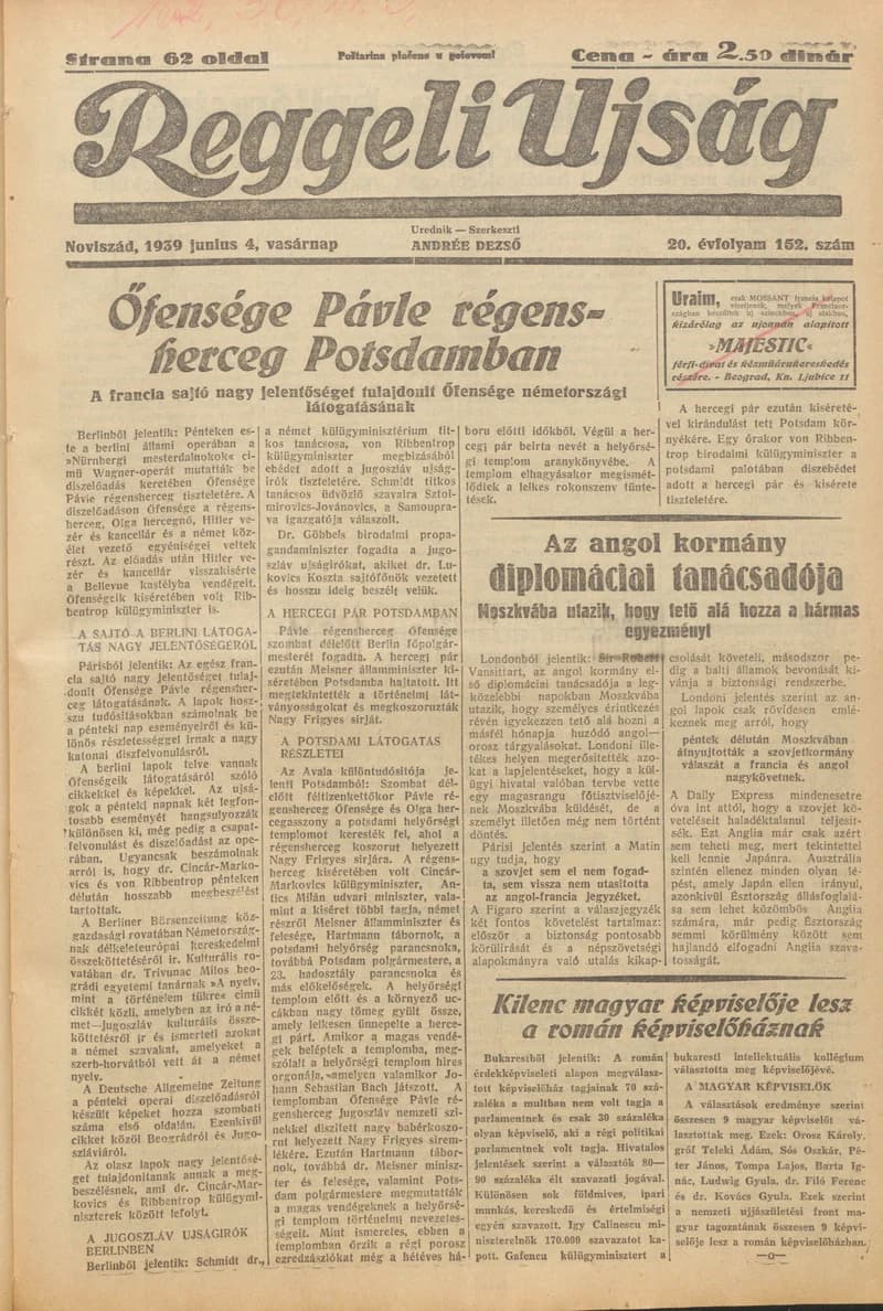 Reggeli Újság, 20. évf. 1939. június 4. 152. sz.