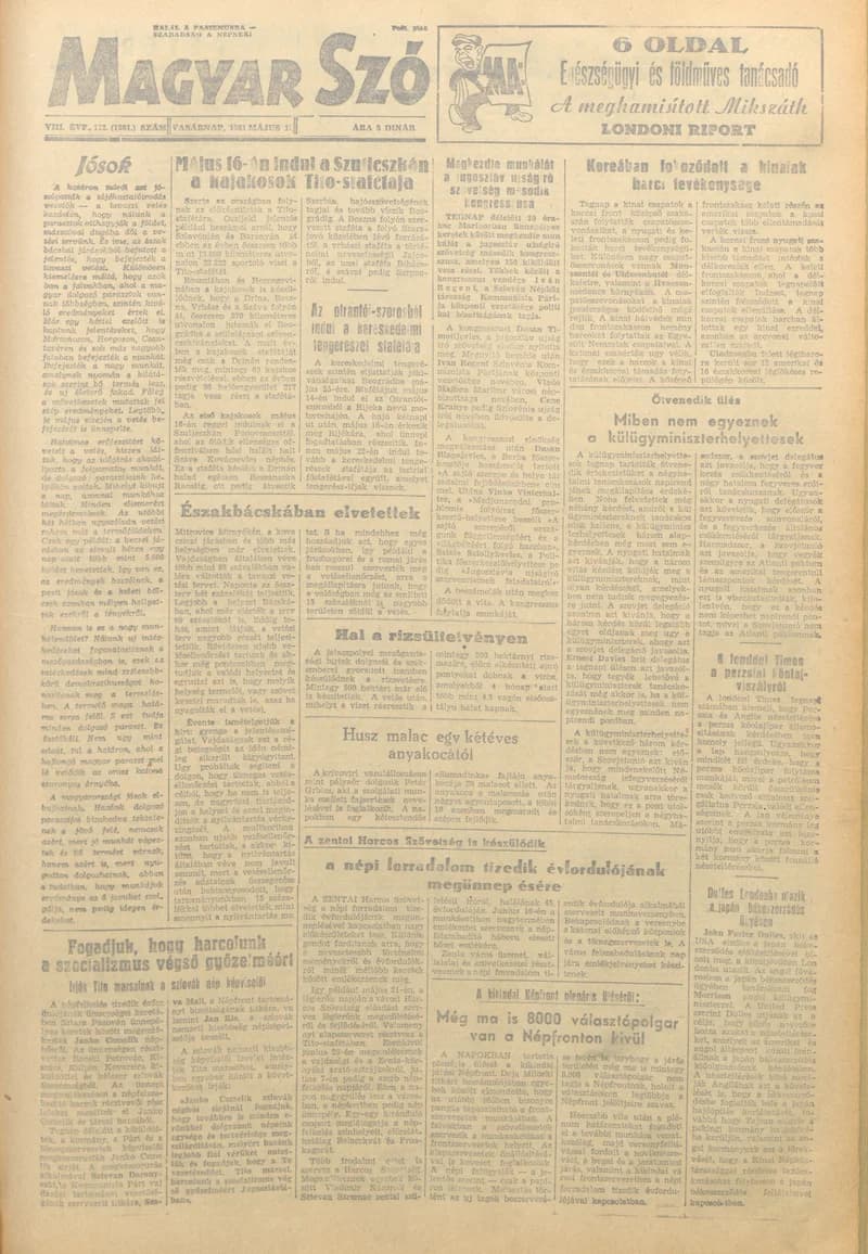 Magyar Szó, 8. évf. 1951. május 13. 112. sz. 1–6. oldal