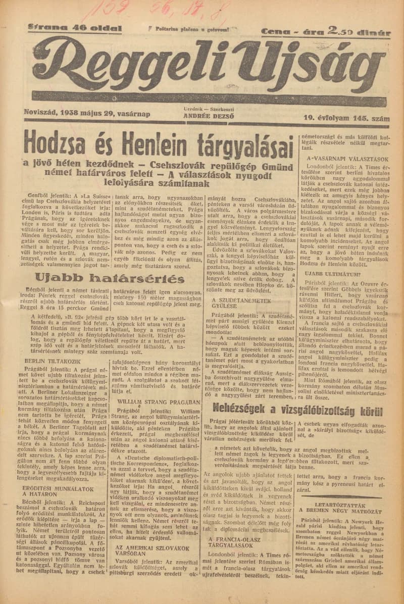 Reggeli Újság, 19. évf. 1938. május 29. 145. sz.