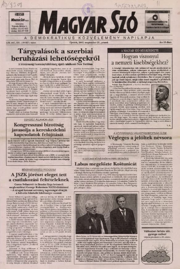 Magyar Szó, 59. évf. 2002. szeptember 20. 221. sz. 1–16. oldal