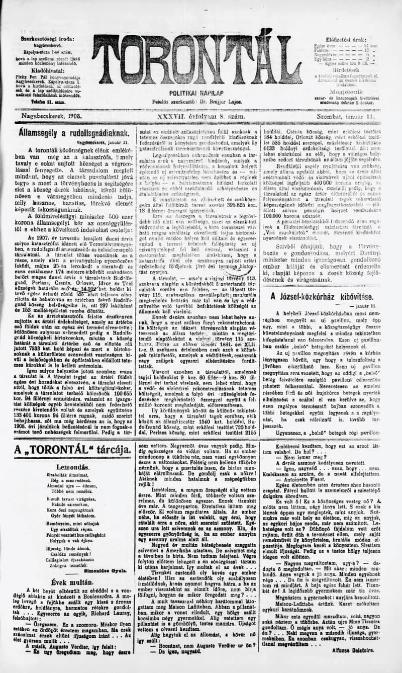 Torontál, 37. évf. 1908. január 11. 8. sz.