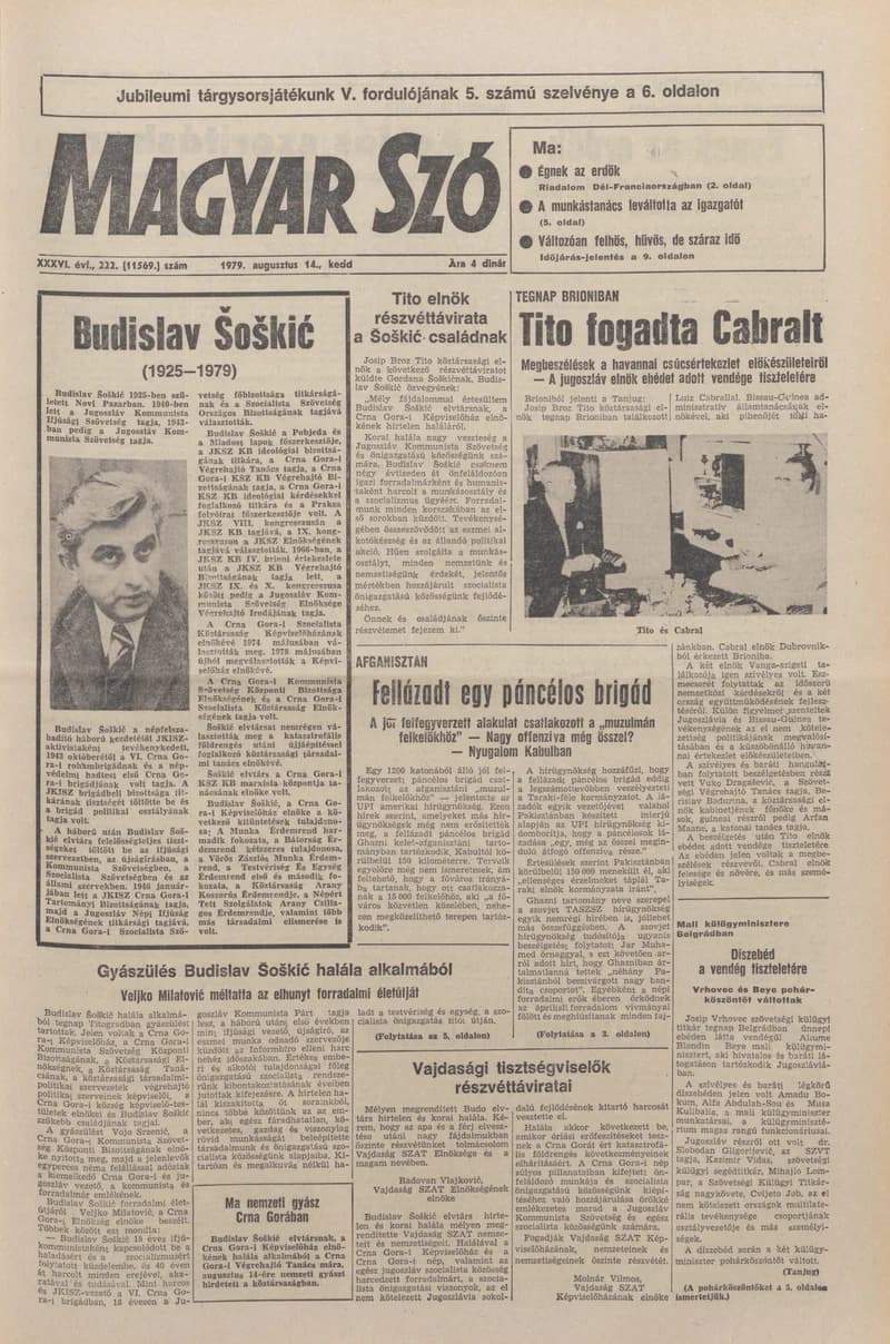 Magyar Szó, 36. évf. 1979. augusztus 14. 222. sz. 1–16. oldal