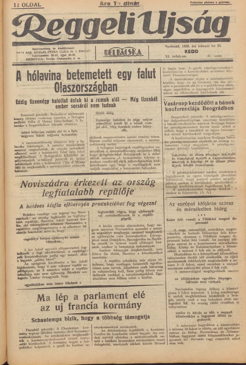 Reggeli Újság, 11. évf. 1930. február 25. 47. sz.