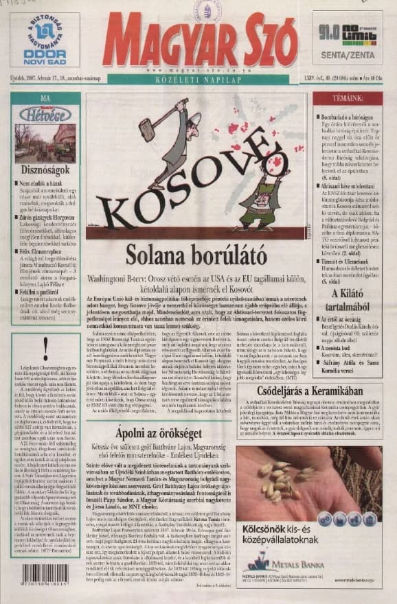 Magyar Szó, 64. évf. 2007. február 17. – 18. 40. sz. 1–32. oldal