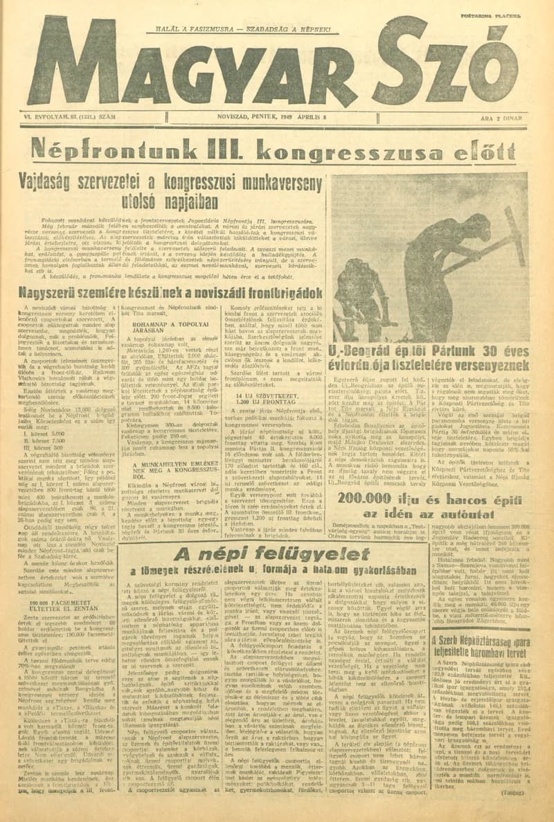 Magyar Szó, 6. évf. 1949. április 8. 83. sz. 1–4. oldal