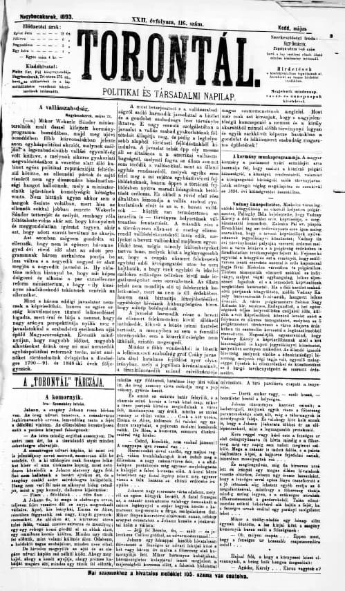 Torontál, 22. évf. 1893. május 23. 116. sz.