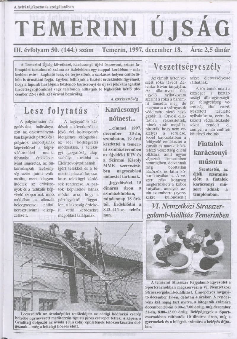 Temerini Újság, 3. évf. 1997. december 18. 50. sz.