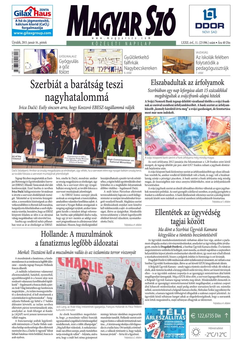 Magyar Szó, 72. évf. 2015. január 16. 11. sz. 1–16. oldal