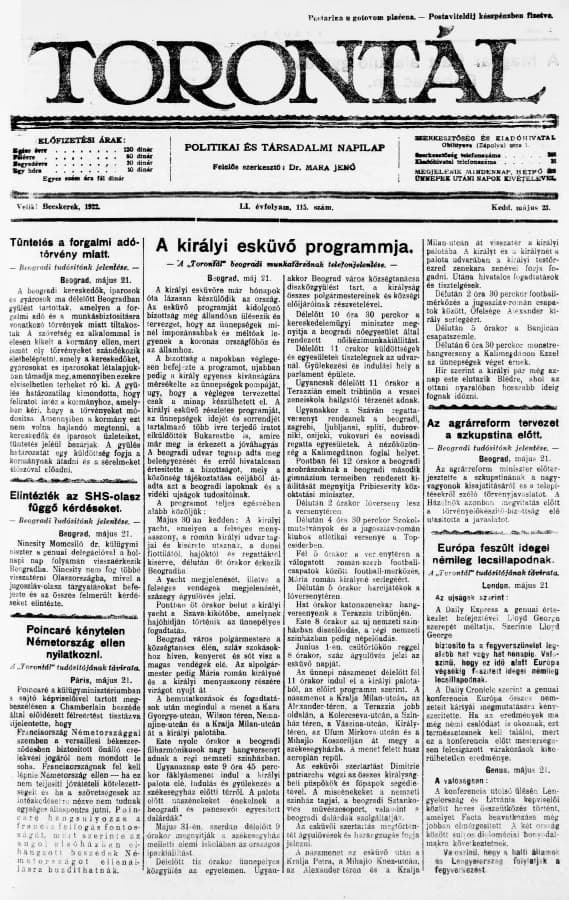 Torontál, 51. évf. 1922. május 23. 115. sz.
