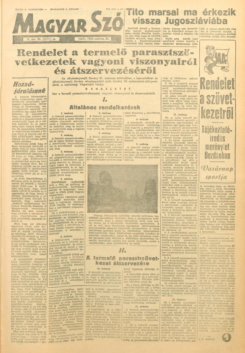 Magyar Szó, 10. évf. 1953. március 30. 88. sz. 1–6. oldal