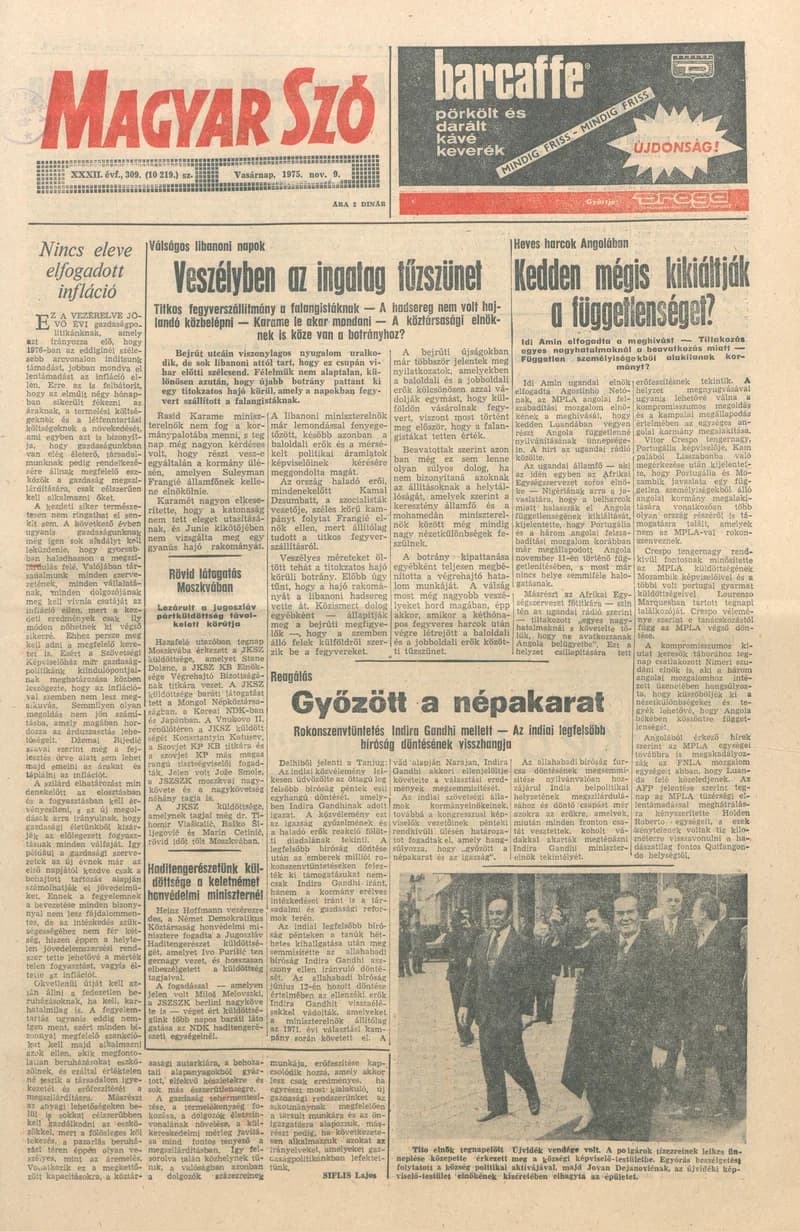 Magyar Szó, 32. évf. 1975. november 9. 309. sz.