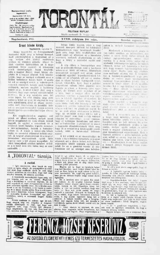 Torontál, 34. évf. 1905. augusztus 19. 188. sz.