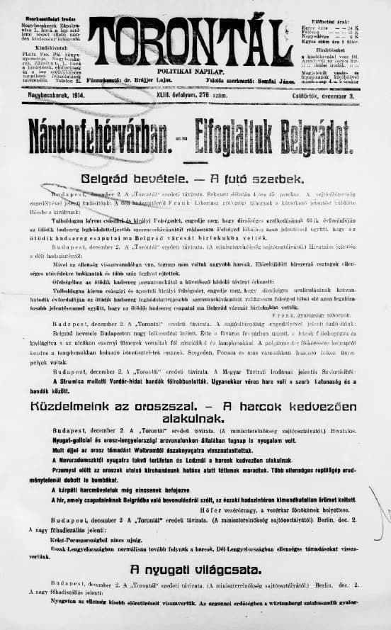 Torontál, 43. évf. 1914. december 3. 276. sz.