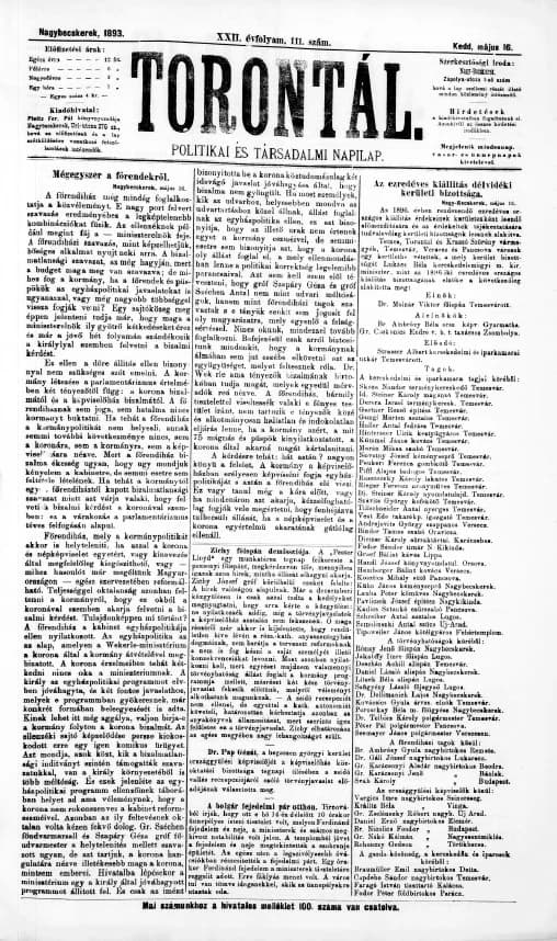 Torontál, 22. évf. 1893. május 16. 111. sz.