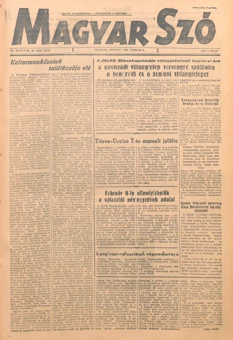Magyar Szó, 7. évf. 1950. február 4. 29. sz. 1–4. oldal