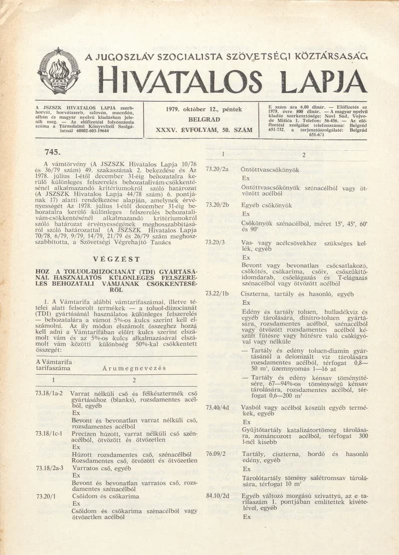 A Jugoszláv Szocialista Szövetségi Köztársaság Hivatalos Lapja, 35. évf. 1979. október 12. 50. sz. 1557–1572. oldal