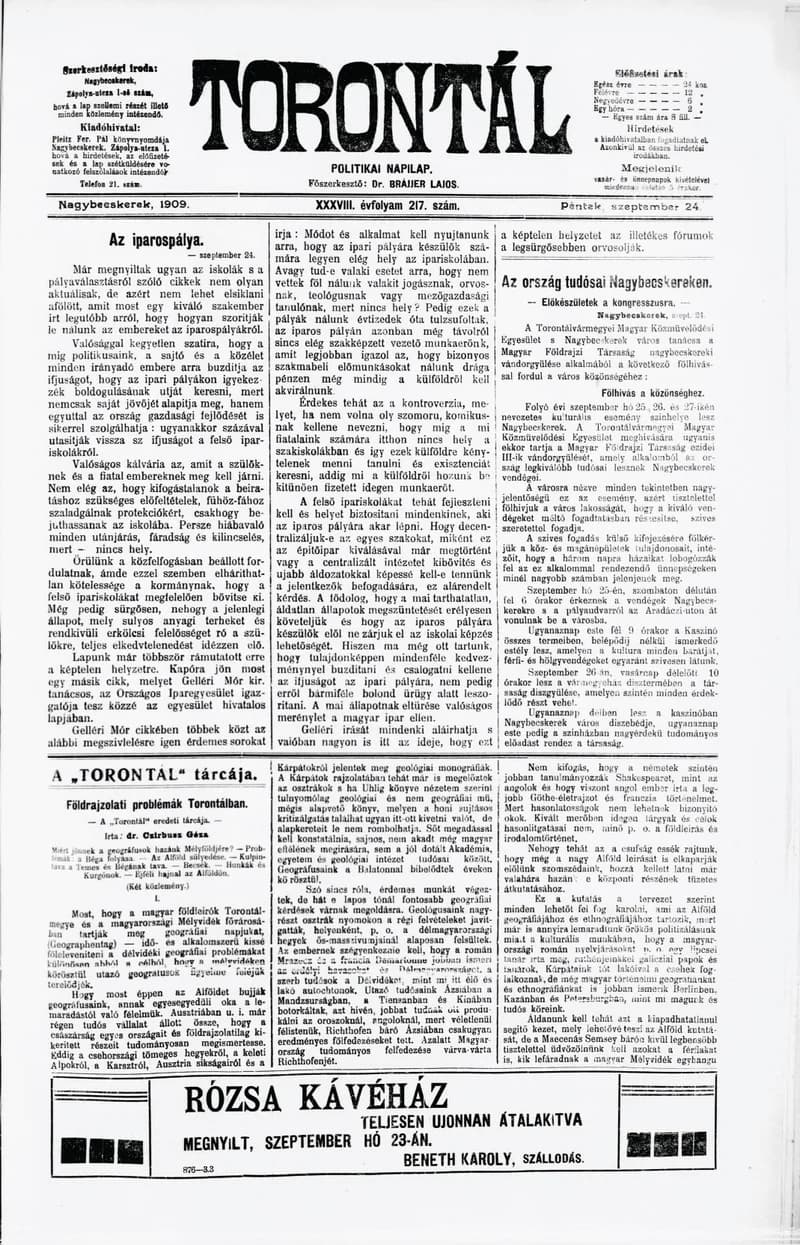 Torontál, 38. évf. 1909. szeptember 24. 217. sz.