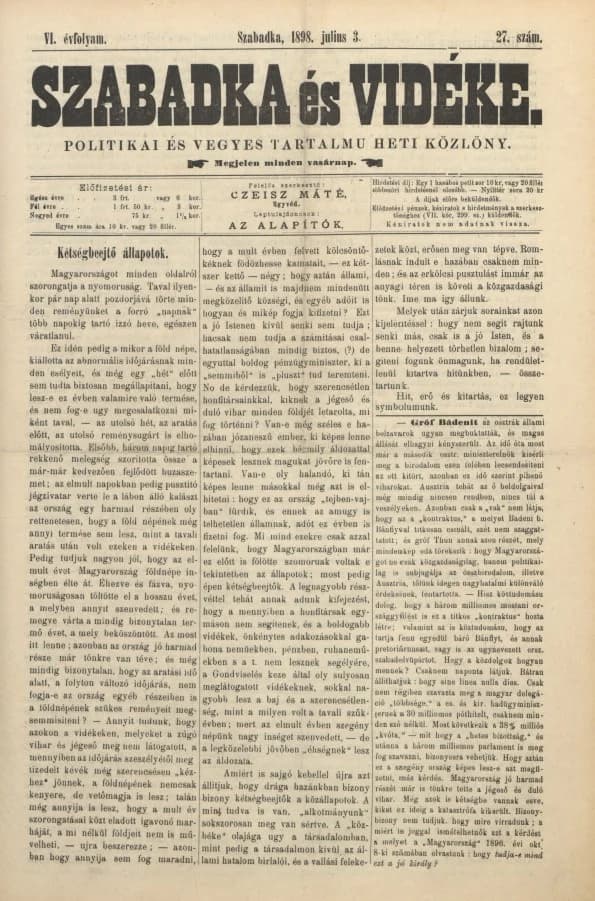 Szabadka és vidéke II, 6. évf. 1898. július 3. 27. sz.