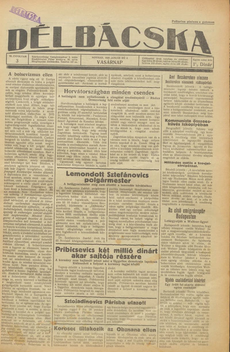 Délbácska, 6. évf. 1925. január 4. 3. sz.