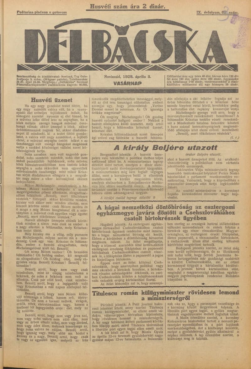 Délbácska, 9. évf. 1928. április 8. 83. sz.