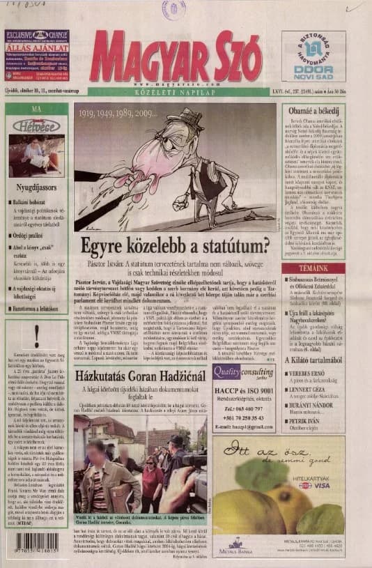 Magyar Szó, 66. évf. 2009. október 10. – 11. 237. sz. 1–24. oldal