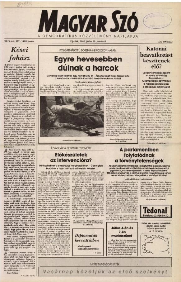 Magyar Szó, 49. évf. 1992. június 25. 172. sz. 1–16. oldal