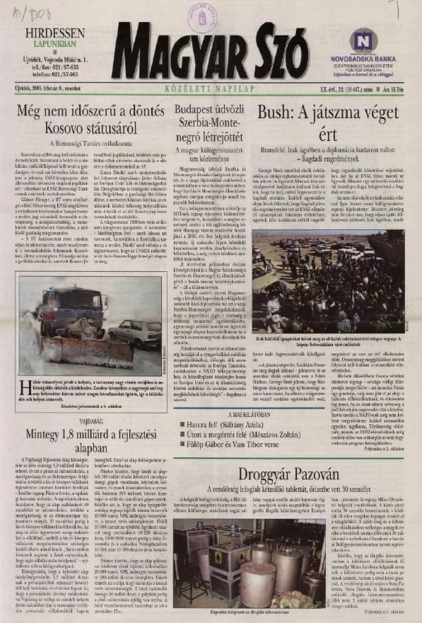 Magyar Szó, 60. évf. 2003. február 8. 32. sz. 1–16. oldal