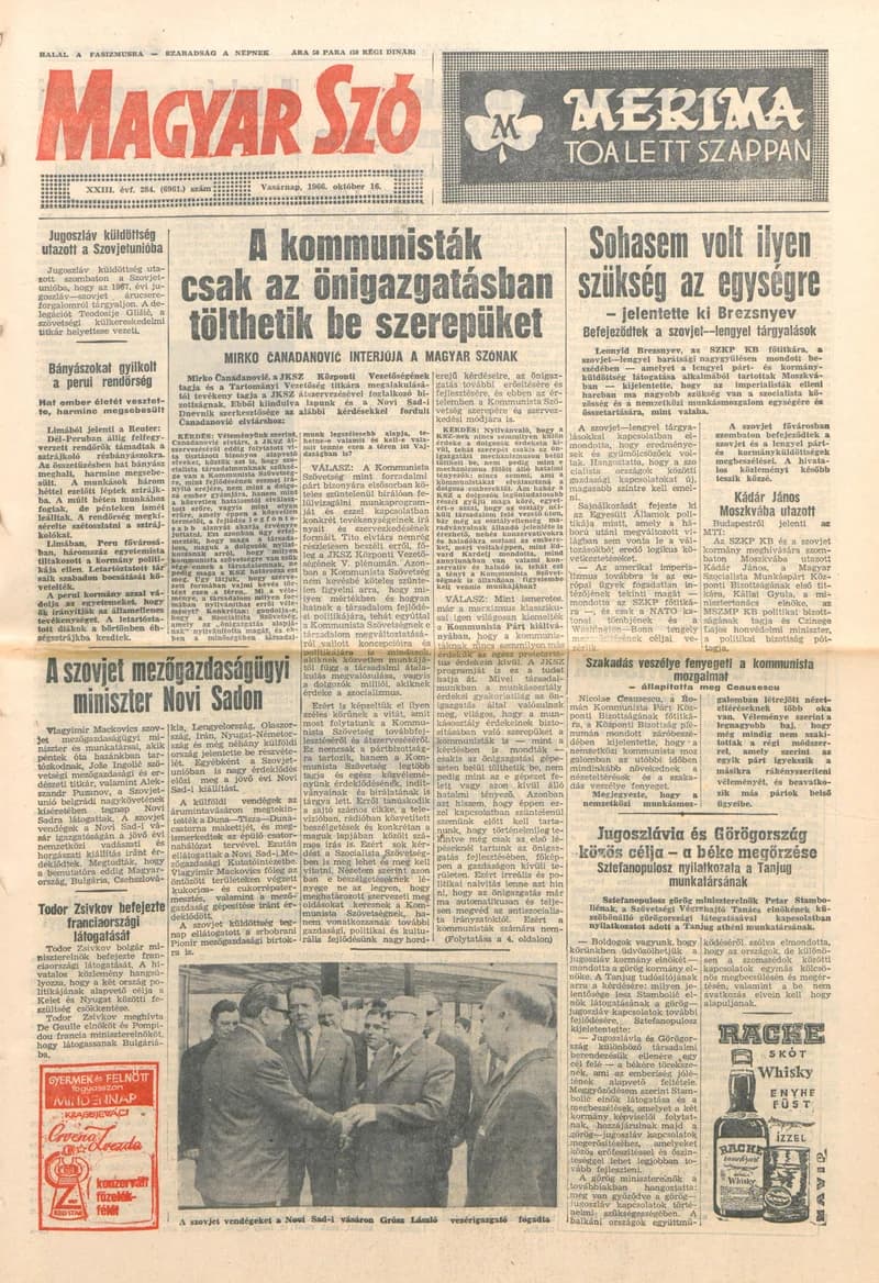 Magyar Szó, 23. évf. 1966. október 16. 284. sz.