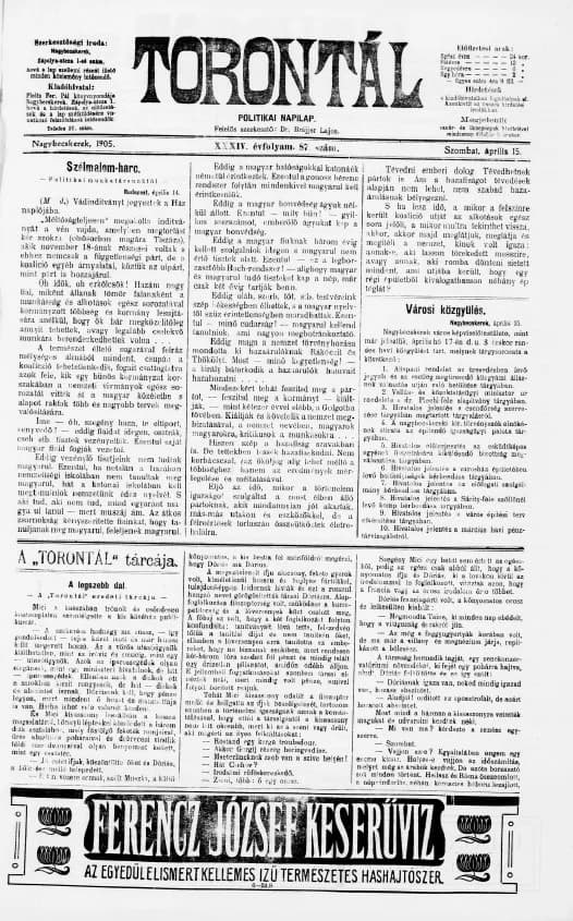 Torontál, 34. évf. 1905. április 15. 87. sz.