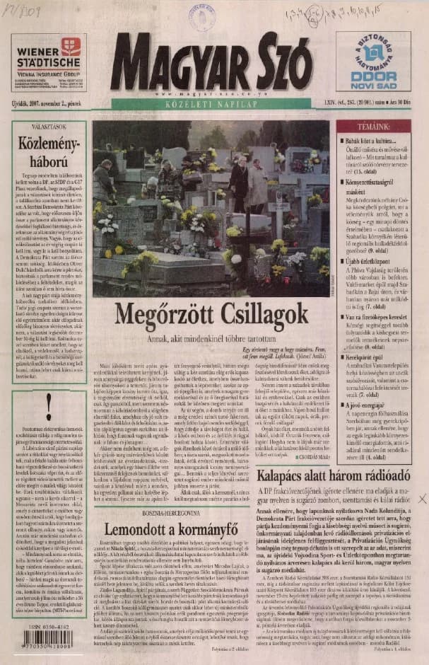 Magyar Szó, 64. évf. 2007. november 2. 257. sz. 1–20. oldal