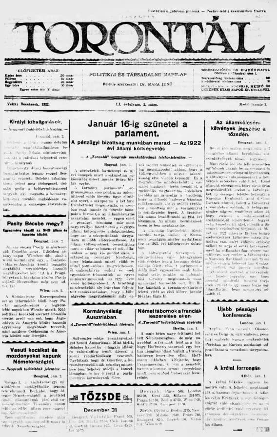 Torontál, 51. évf. 1922. január 3. 2. sz.