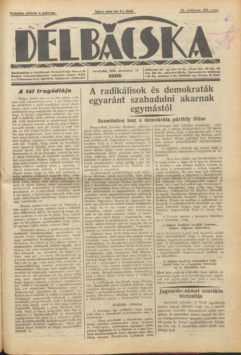 Délbácska, 9. évf. 1928. december 18. 294. sz.