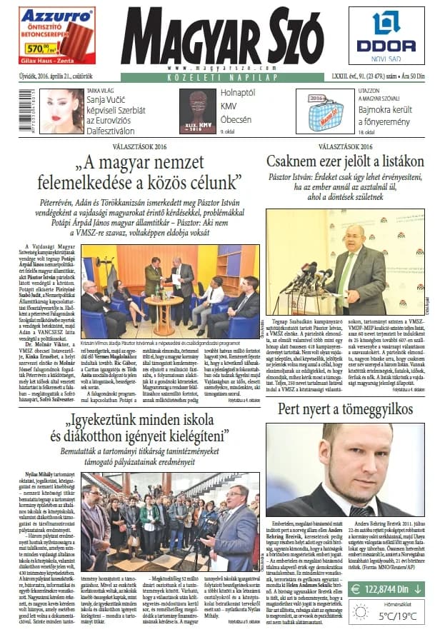 Magyar Szó, 73. évf. 2016. április 21. 91. sz. 1–20. oldal