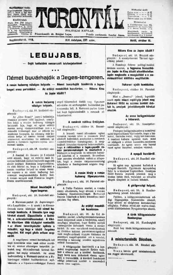 Torontál, 45. évf. 1916. október 16. 237. sz.