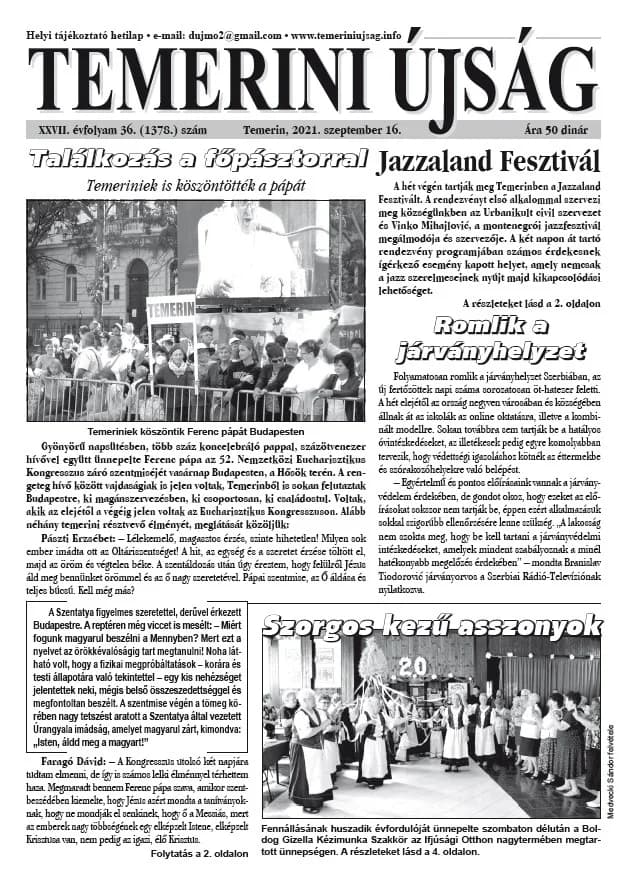 Temerini Újság, 27. évf. 2021. szeptember 16. 36. sz.