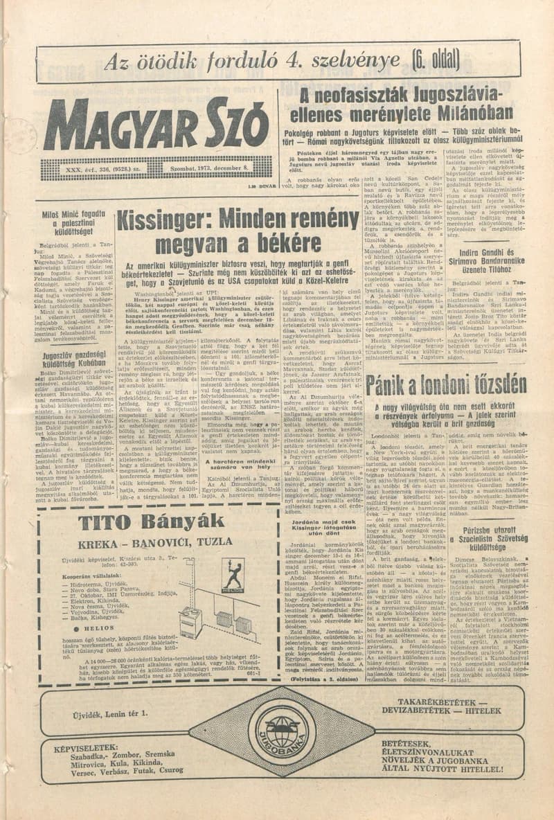 Magyar Szó, 30. évf. 1973. december 8. 336. sz.